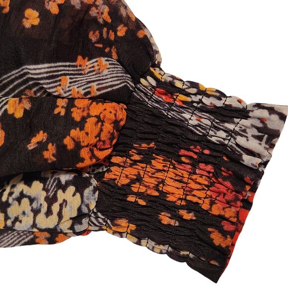 Anthropologie Akemi + Kin Andrea Smocked Floral Blouse Top, Puff Sleeves Small - Picture 7 of 14